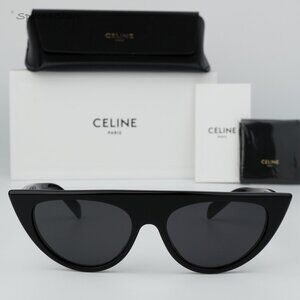 BRAND NEW Celine CL40228I 01A Shiny Black Smoke Grey Geometric Women Sunglasses
